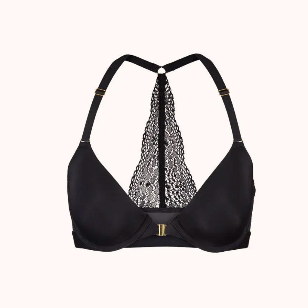 Lively Black Halter Bra With T-Back Lace Detail